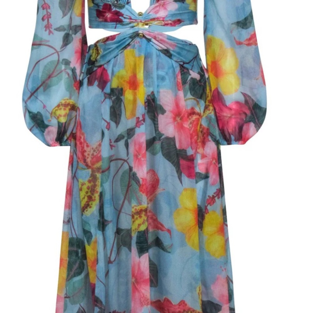 PatBO Floral Maxi Dress - Blue, Pink, Yellow